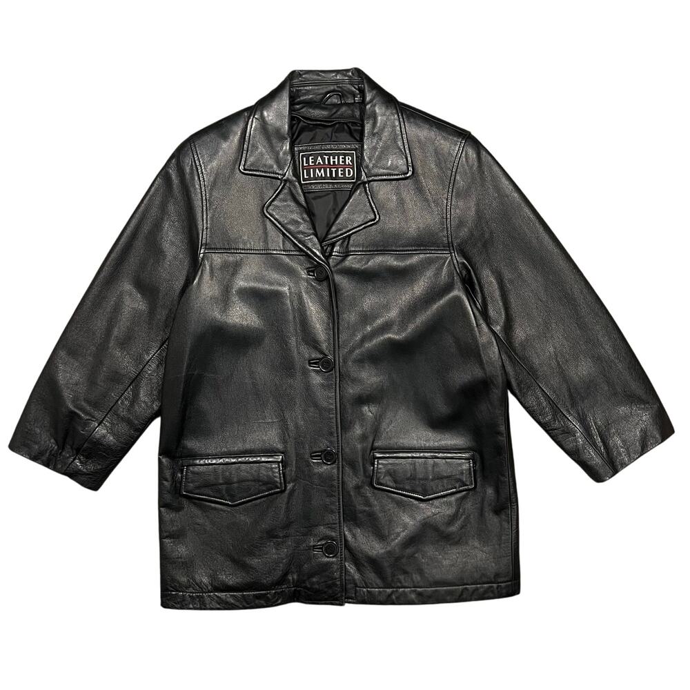 Leather Limited Black Vintage Y2K Collared Button Pocket Jacket Mens Size Small